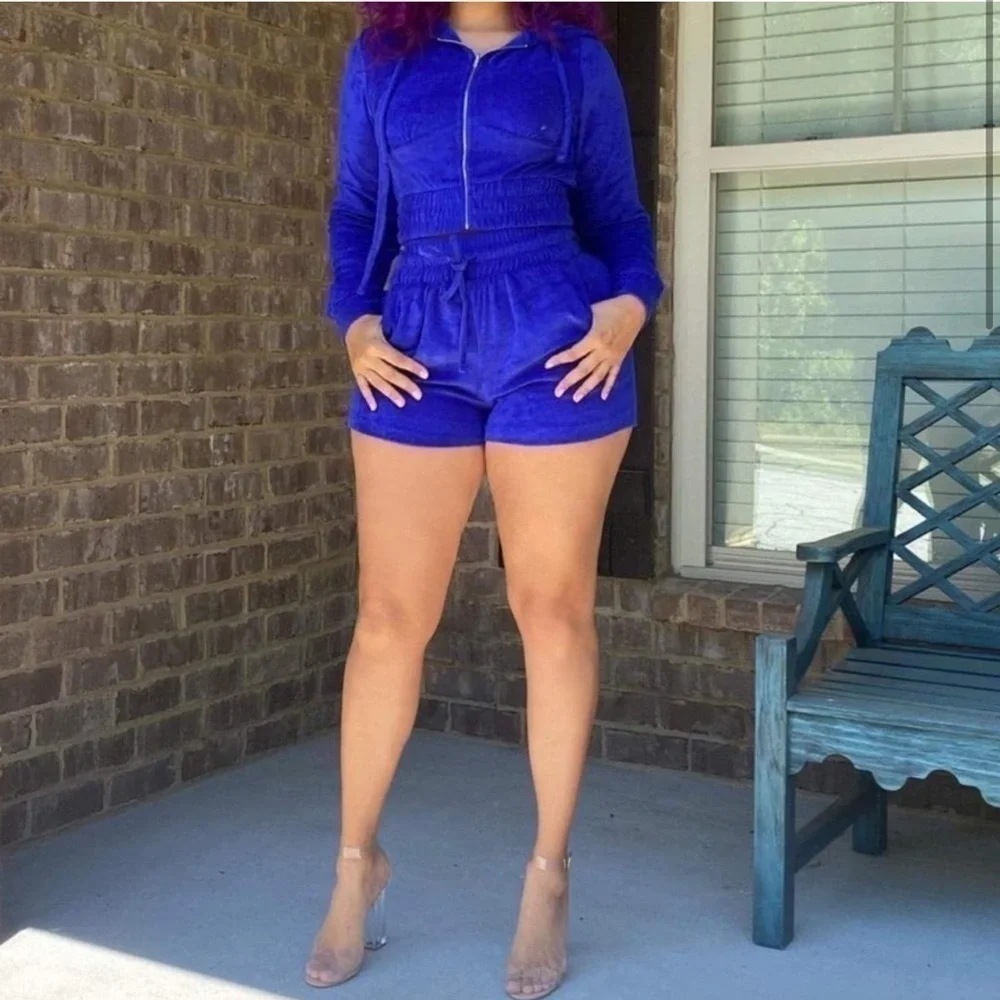 HOODIE Drawstring Short Set. Royal Blue. Cropped Hoodie Short Set. XL. NWT